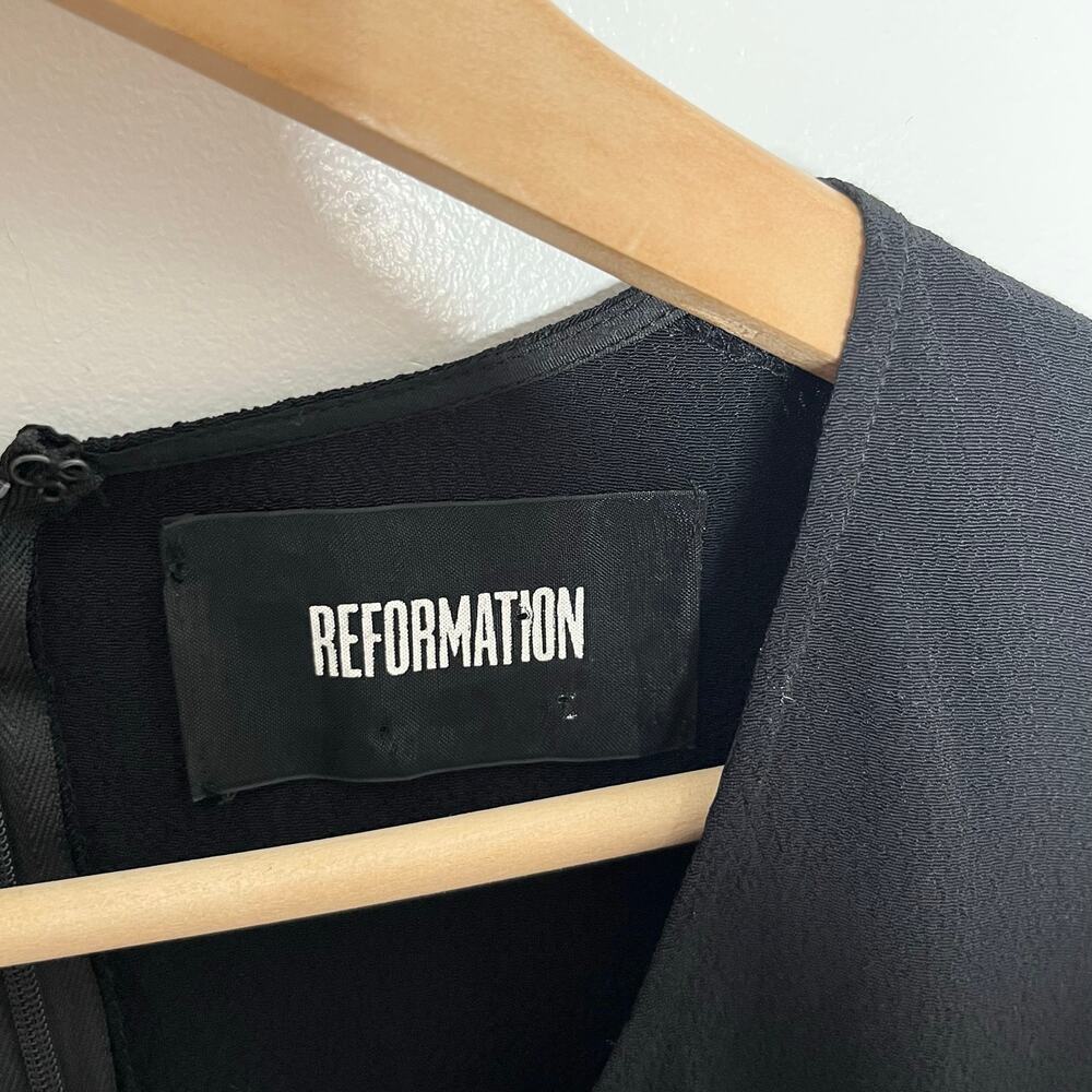 Reformation Black Mini Dress Size 2 Long Sleeve Fit & Flare Sustainable Made USA - Picture 5 of 9